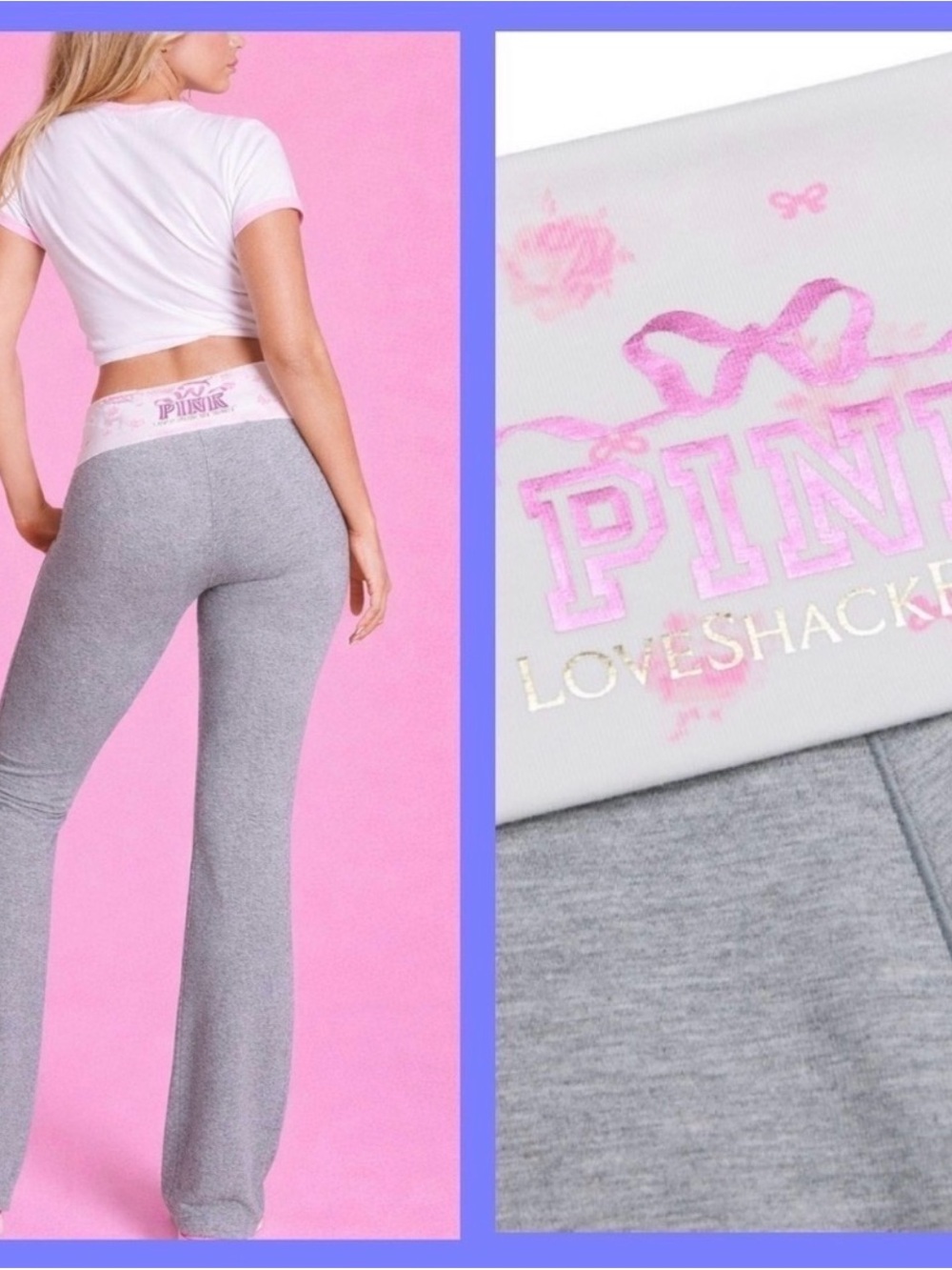 LoveShackFancy Gray Lounge Pants with Pink Waistband